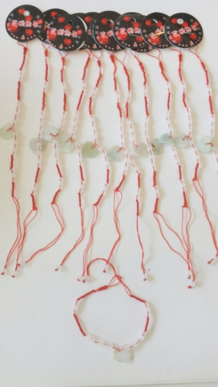 Armbandjes set a 12 Lucky Bracelets Hart groen-rood