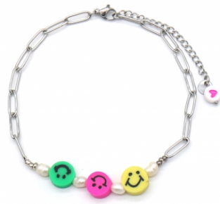 Enkelbandje Smileys stainless steel zilver