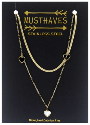 Ketting 2 laags Hartjes st-steel goud 3