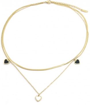 Ketting 2 laags Hartjes st-steel goud 2