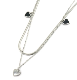 Ketting 2 laags Hartjes st-steel zilver