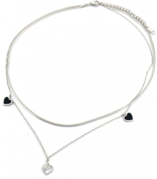 Ketting 2 laags Hartjes st-steel zilver 2