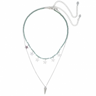 Ketting 2 stuks Stars & Beads zilver-groen.