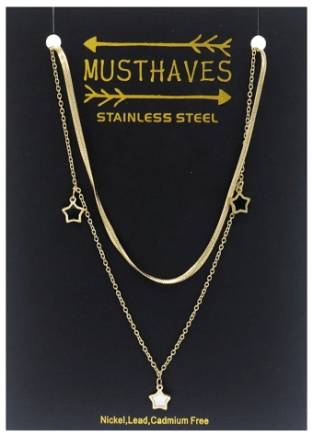 Ketting 2 laags Sterren st-steel goud 3