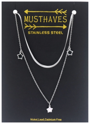 Ketting 2 laags Sterren st-steel zilver-zwart 3