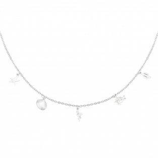 Ketting tropische bedels RVS zilver 2