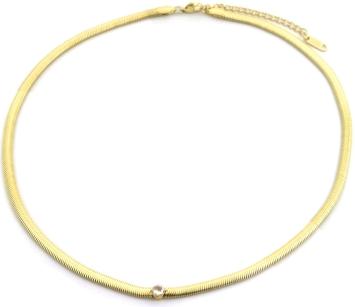 Ketting  snake Zirconia st-steel goud