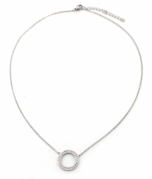 Ketting Cirkel strass stainless steel zilver