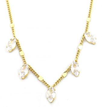Ketting  cubic Zirconia st-steel goud