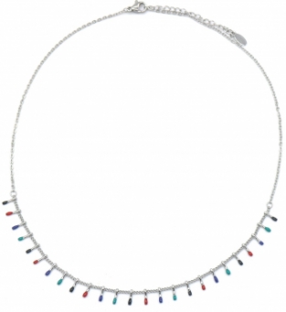Ketting fijn paintdrops of verfdruppels rvs zilver-multicolor