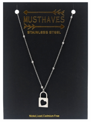 Ketting fijn Slot met hart rvs zilver