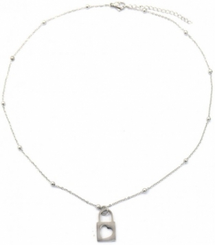 Ketting fijn Slot met hart rvs zilver