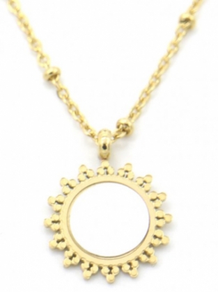 Korte goudkleurige ketting van stainless steel (RVS) met zon met parelmoer
