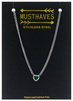 Ketting schakel Hart st-steel-kristal zilver -groen 3
