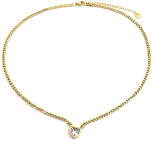 Ketting schakel Hart st-steel-kristal goud 2