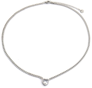 Ketting schakel Hart st-steel-kristal zilver 2