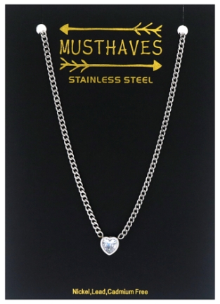 Ketting schakel Hart st-steel-kristal zilver 3