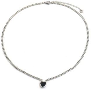 Ketting schakel Hart st-steel-kristal zilver-groen 2