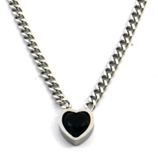 Ketting schakel Hart st-steel-kristal zilver-zwart