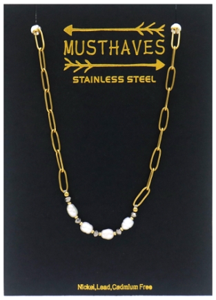 Ketting schakels & zoetwaterparels RVS goud 3