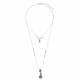 Ketting fijn 2 laags Thunder & Beads zilver-grijs