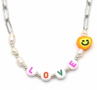Ketting Love & Smiley RVS zilver