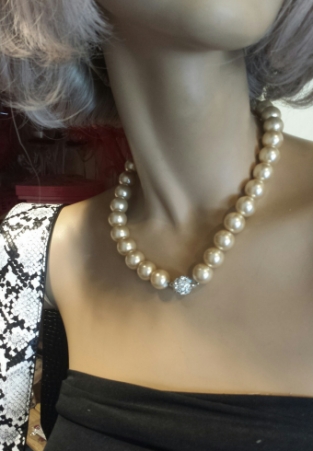 Ketting parels groot creme-strass