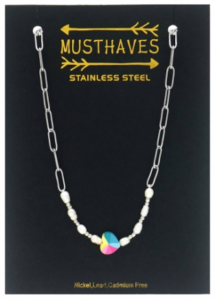 Ketting rainbow hart & parels rvs zilver 3