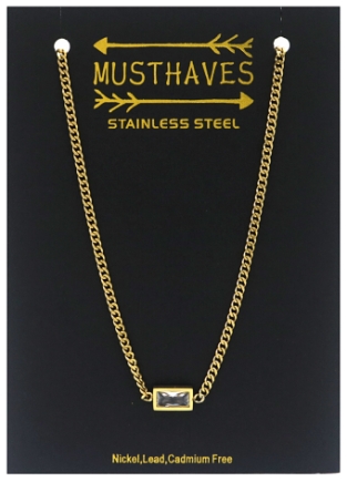 Ketting schakels en rechthoek st.steel goud-kristal 3