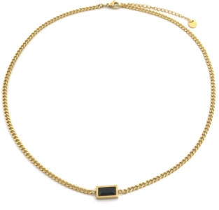 Ketting schakels en rechthoek st.steel goud-zwart 2