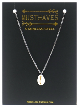 Ketting rvs fijn met schelp zilver 3
