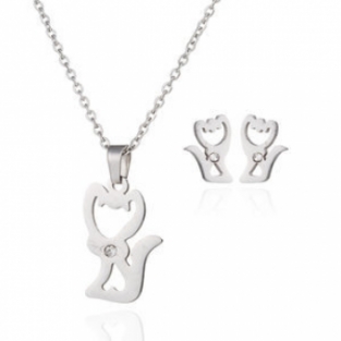 Ketting set kat stainless steel zilver