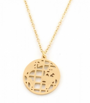 Ketting Wereldbol stainless steel zilver.