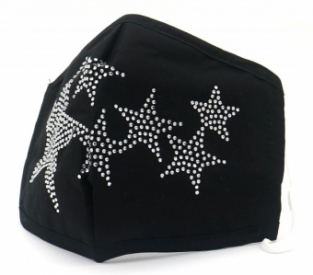 Mondkapje glitter Stars zwart-strass