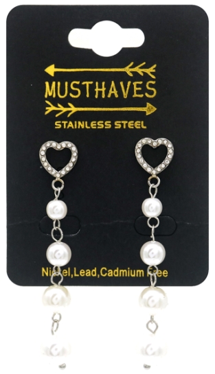 Oorbellen Hart & parels st-steel zilver 2