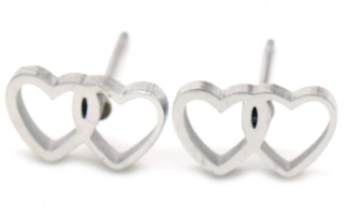 Oorbellen studs Harten st.steel zilver