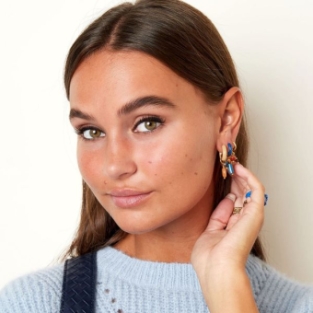 Oorbellen hoops & charms rvs blauw-goud 3