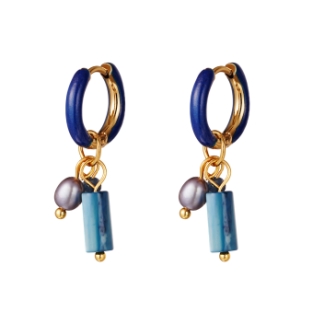 Oorbellen hoops & charms rvs blauw-goud