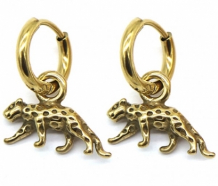 Oorbellen Hoops & luipaard rvs goud