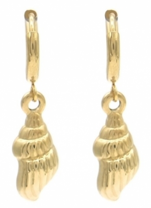 Oorbellen Hoops & schelp rvs goud 2