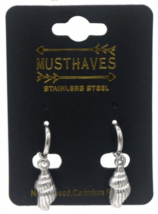Oorbellen Hoops & schelp rvs zilver