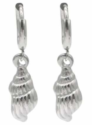 Oorbellen Hoops & schelp rvs zilver 2