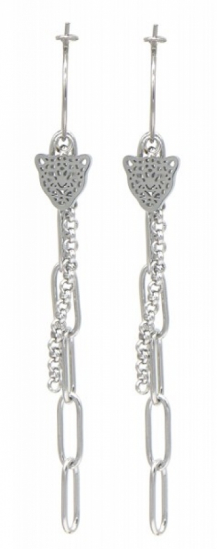 Oorbellen lang schakels Luipaard rvs zilver 