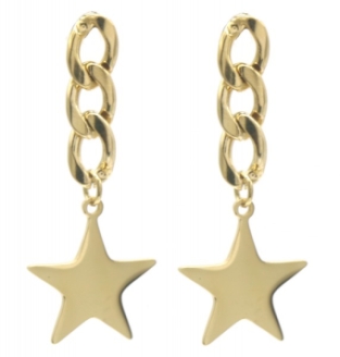 Oorbellen ster & schakels st-steel goud