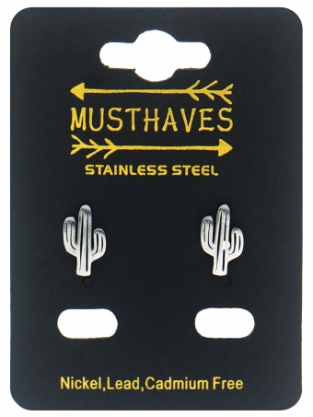Oorbellen Cactus stainless steel zilver