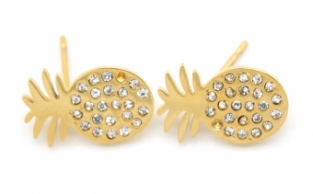 Oorbellen studs Ananas stainless steel goud.