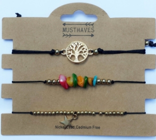 Set a 3 armbandjes Ibiza Beads & Tree of Life zwart.